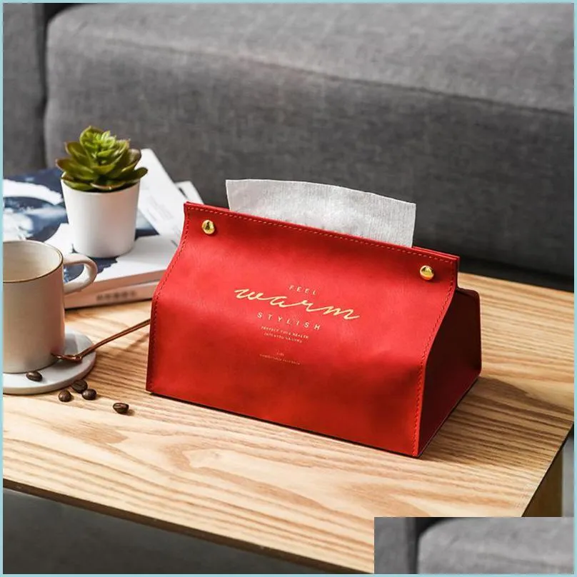 Tissue Boxes Napkins Products 2021 Leather Facial Box Er Rectangar Napkin Holder Snap Closure Living Room Red Containers Drop Delive Dh9Os