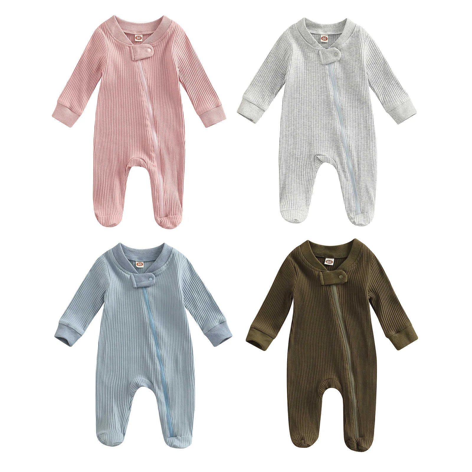 Rompers Baby Girls Boys Spring Autumn Casual Romper Clothes Long Sleeve Cotton Ribbed Solid Color Zipper Jumpsuit J220922