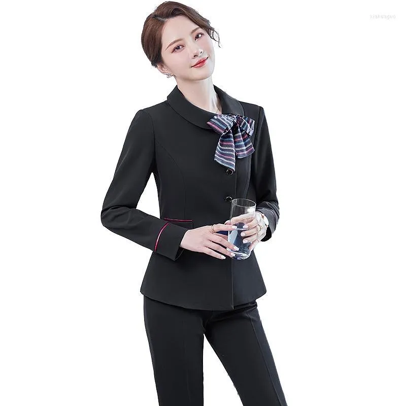 Kvinnors tv￥bitar byxor Kvinnor Fashion Pantsuits Women Business Suits Pant and Jacket Set Black Blazer Ladies Work Office Uniform