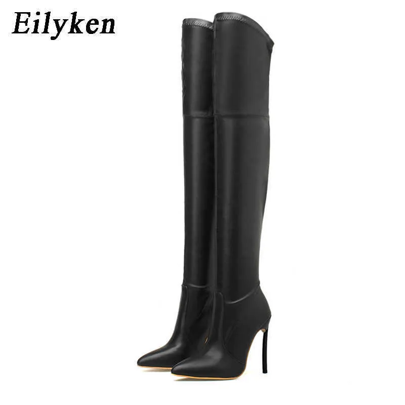 Boots Eilyken 2022 New Sexy Over The Knee Boots High Quality Pu Leather Pointed Nose Stiletto Heels Women Shoes Nightclub Pumps J220923