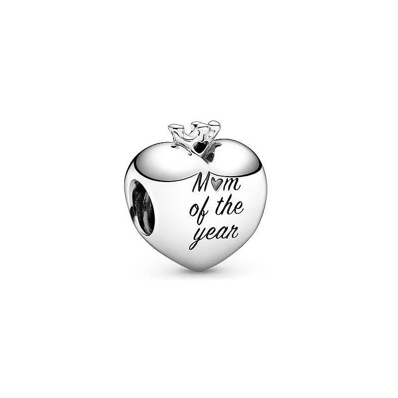 السحر 100 ٪ 925 Sterling Sier Mom of the Year Heart Charm تناسب إكسسوارات المجوهرات الأوروبية الأوروبية الأصلية إسقاط تسليم 20 dhams