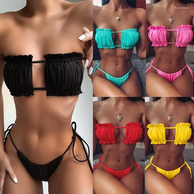 Women's Swimwear Women's Women Push-up Padded Swimsuit Lady Strapless Beachwear Wrap Chest Bathing Suit Sexy Bikini Set Brazilian