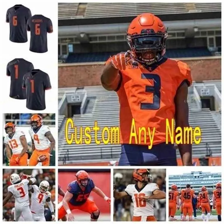 Sj Custom Illinois Fighting Illini College Football Maglie 1 AJ Bush 1 Isaiah Williams 1 Justice Williams 10 Sidney Uomo Donna Gioventù cucita