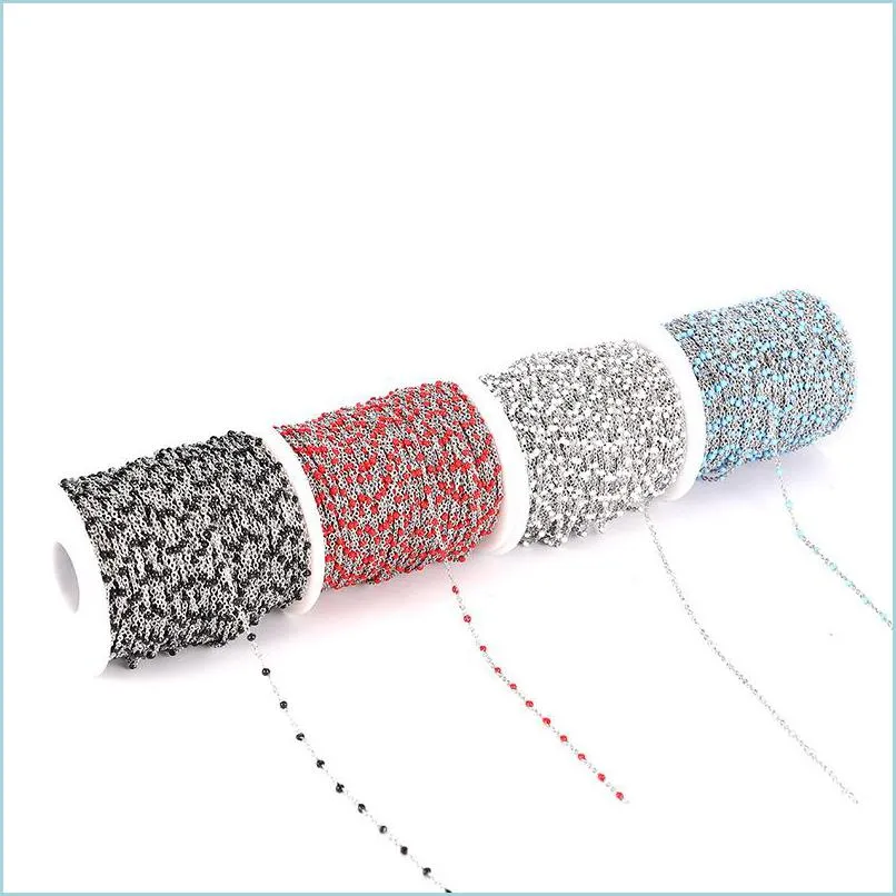 Cord Wire 2Mm Width 2M Stainless Steel Enamel Blue/Black/White/Red/Pink Link Chains For Diy Necklace Jewelry Making Findings 1886 Q2 Dh2Oc