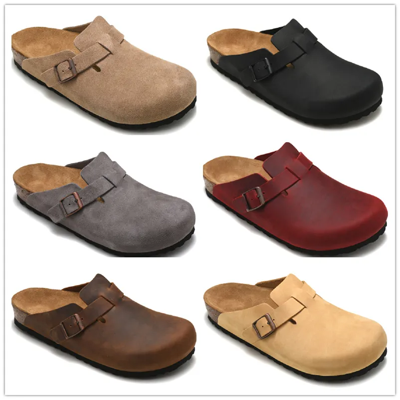 Atacado entupimentos de boston chinelos de cortiça homens homens moda moda verão designer designer respirável semi pedal lazer sapatos casuais sandálias de praia lisadas planas 35-45