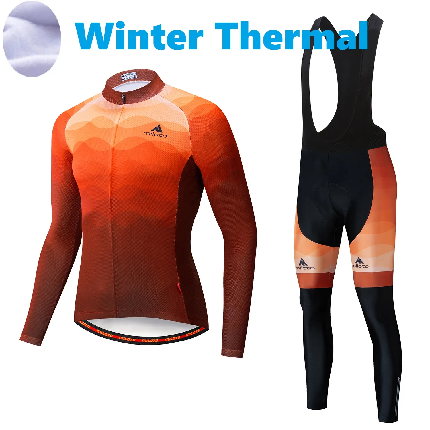 2024 Pro Mens Copper Winter Cycling Jersey Set Long Sleeve Mountain Bike Cycling Clothing Ademend MTB Bicycle Kleding Drag Pak B35