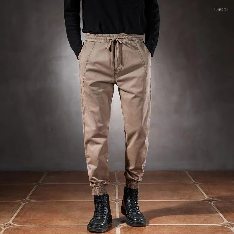 Men's Pants Men's Elastic Waist Khaki Joggers Denim Men Japan Style Autumn Winter Harem Casual Cargo Clothing Jogging 2022