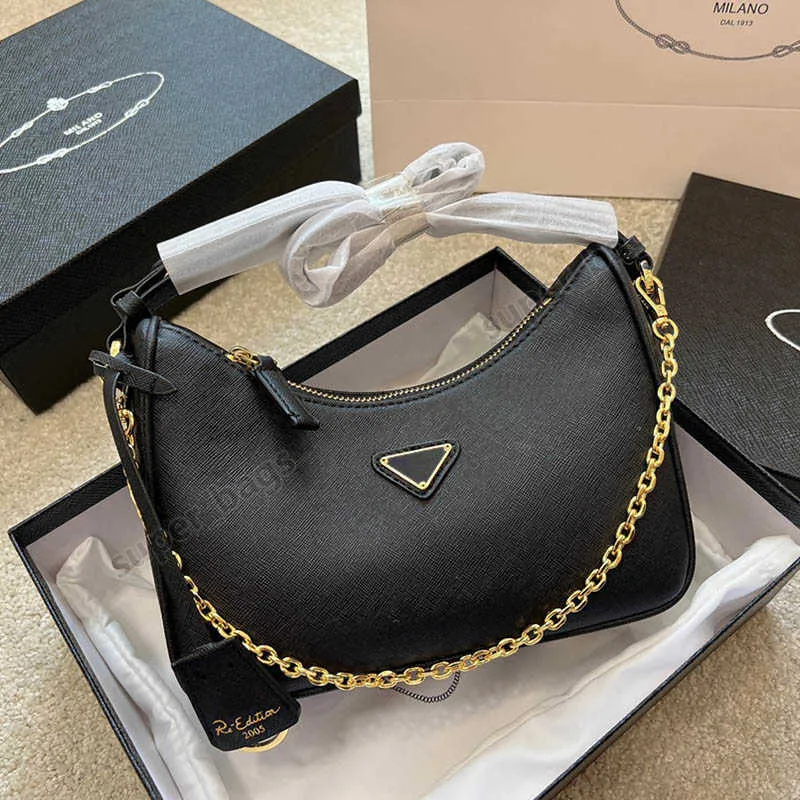 Shoulder Bags Designer bags Re-Edition 2005 Saffiano handbags women genuine leather luxury shoulder bag chains purse messenger hobo 3pcs set sacoche tote