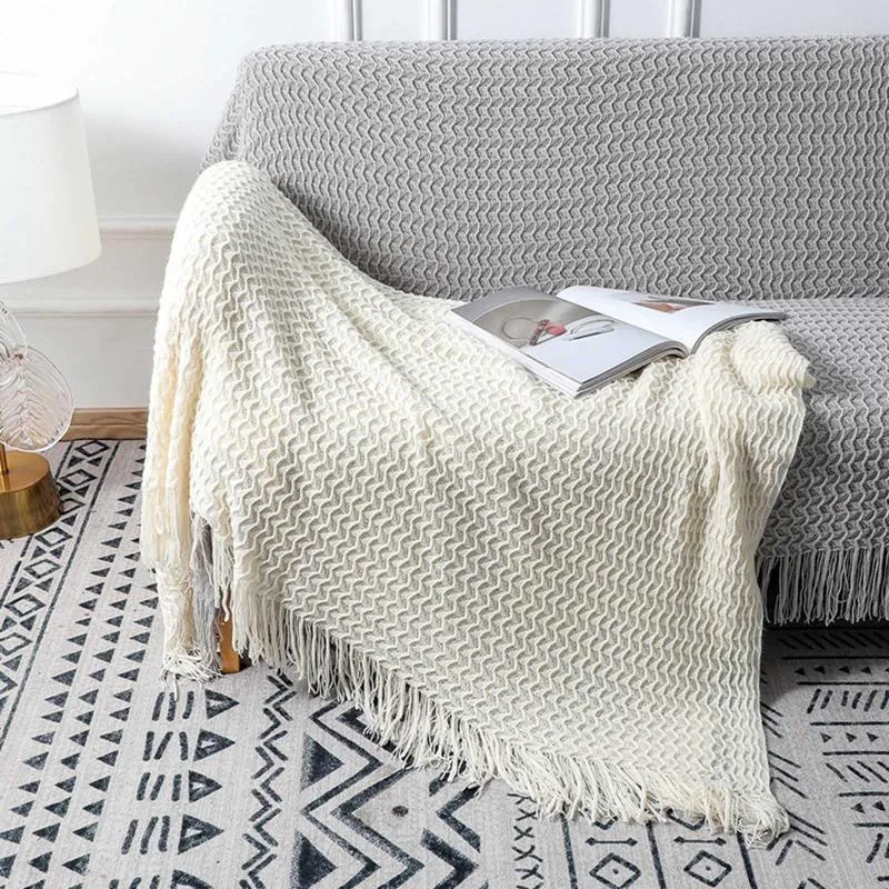 Blankets Striped Knitted Blanket With Tassel Nordic Decorative Embossed For Sofa Bed Throw Chunky Knit