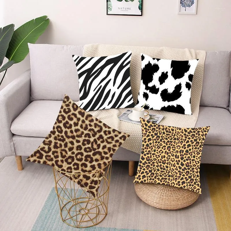 Kissen Leopardenmuster Polyester Quadratischer Bezug Autosofa Bürostuhl Kissenbezug Einfache Heimdekoration Ornamente