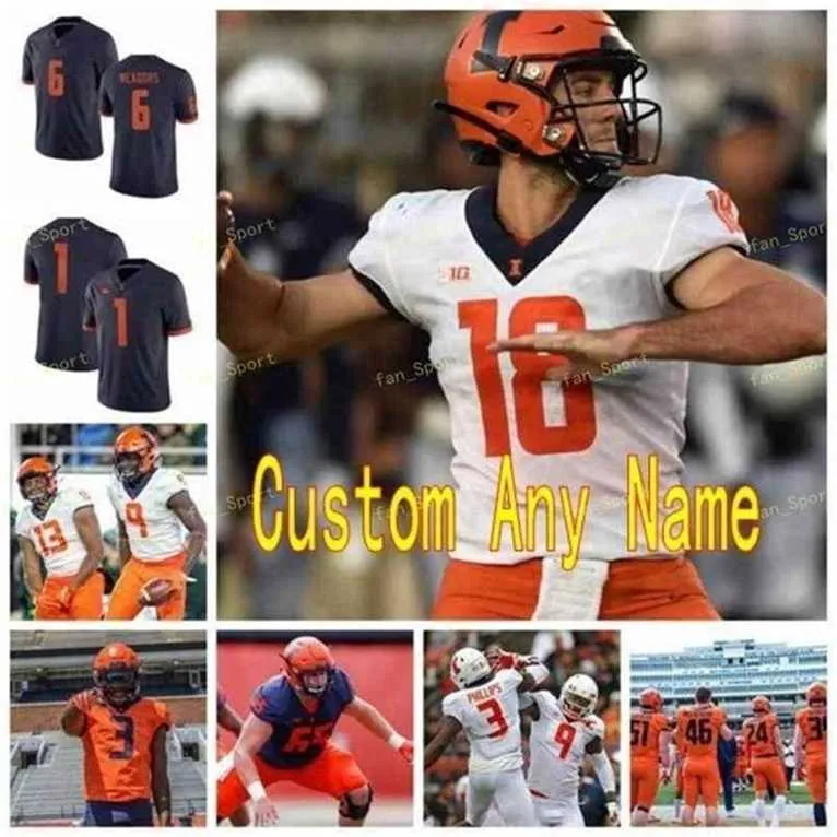 Sj NCAA College Jerseys Illinois Fighting Illini 8 MJ Rivers II 80 Edwin Carter 85 Whitney Mercilus 86 Donny Navarro Football personnalisé cousu