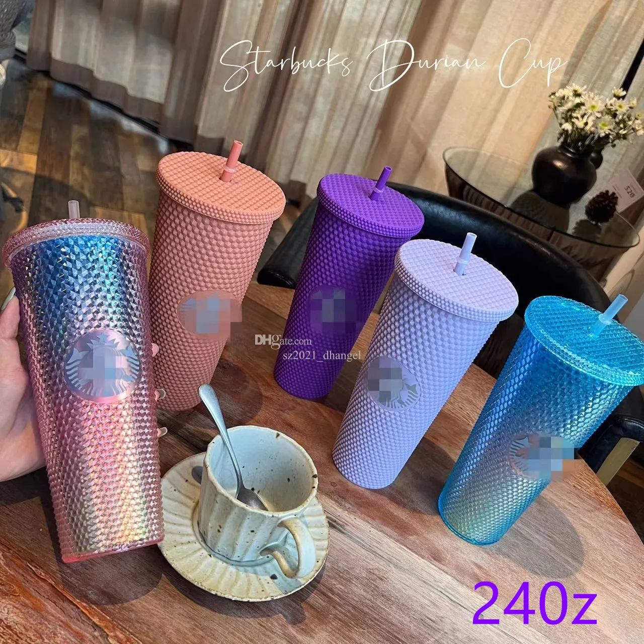 2022 Starbucks 24oz/710ml Plastic Mugs Tumbler Reusable Clear Drinking Flat Bottom Pillar Shape Lid Straw Cups mug The new hot product for factory direct sale QQ