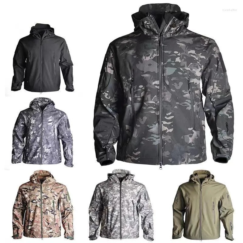 사냥 재킷 남성용 전술 군용 소프트 쉘 양털 후드 재킷 코트 정장 겨울 방수