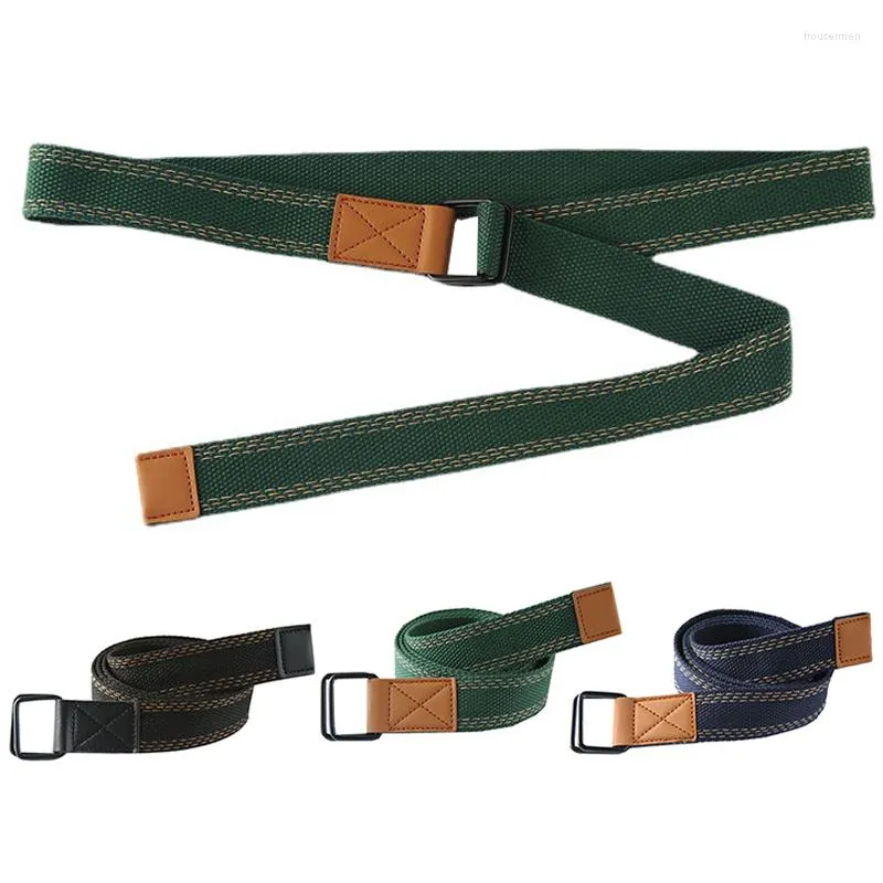 Belts Solid Color Canvas Waist Belt Men Women Jeans Casual Waistband Unisex Street Style Wild With Double Ring Buckle