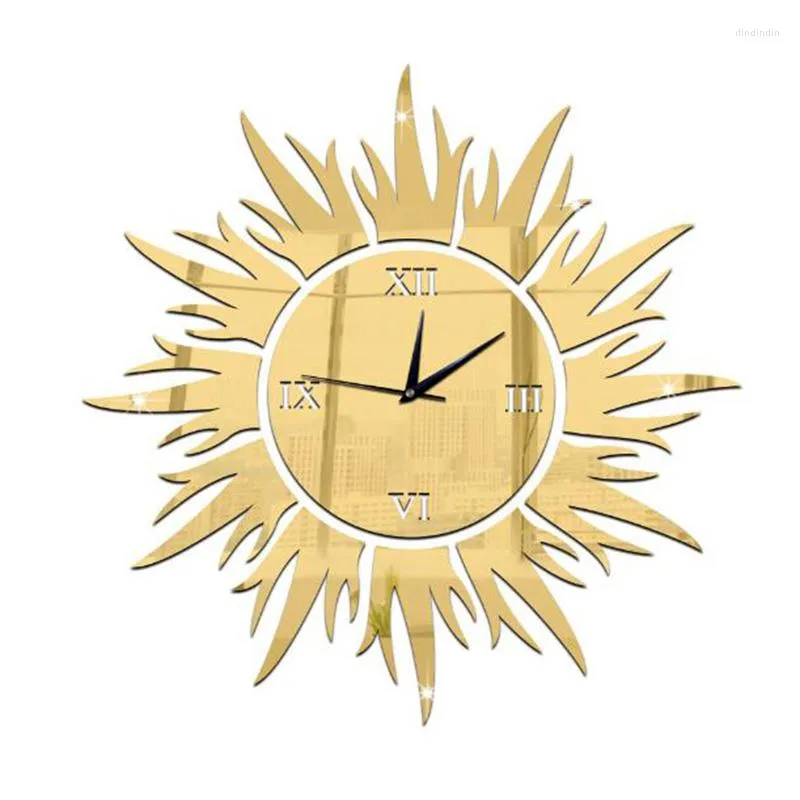 Horloges murales Creative Miroir Horloge Soleil Conception Aiguille Quartz Amovible Art Decal Acrylique Autocollant Salon Décor À La Maison