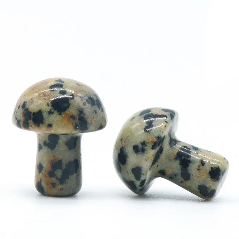 Estátua de pedra de gemas em forma de cogumelo de 20 mm Fatueta Dalmation esculpida Jasper Stone Cutrifts para cura Chakra Reiki Balance