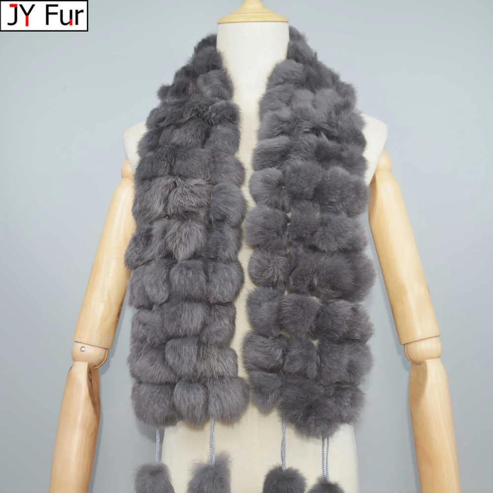 Scarves 2022 Winter Women Genuine Fur Scarf Real Rex Rabbit fur Balls Russian Cute Female Fashion Warm Colourful Y2209