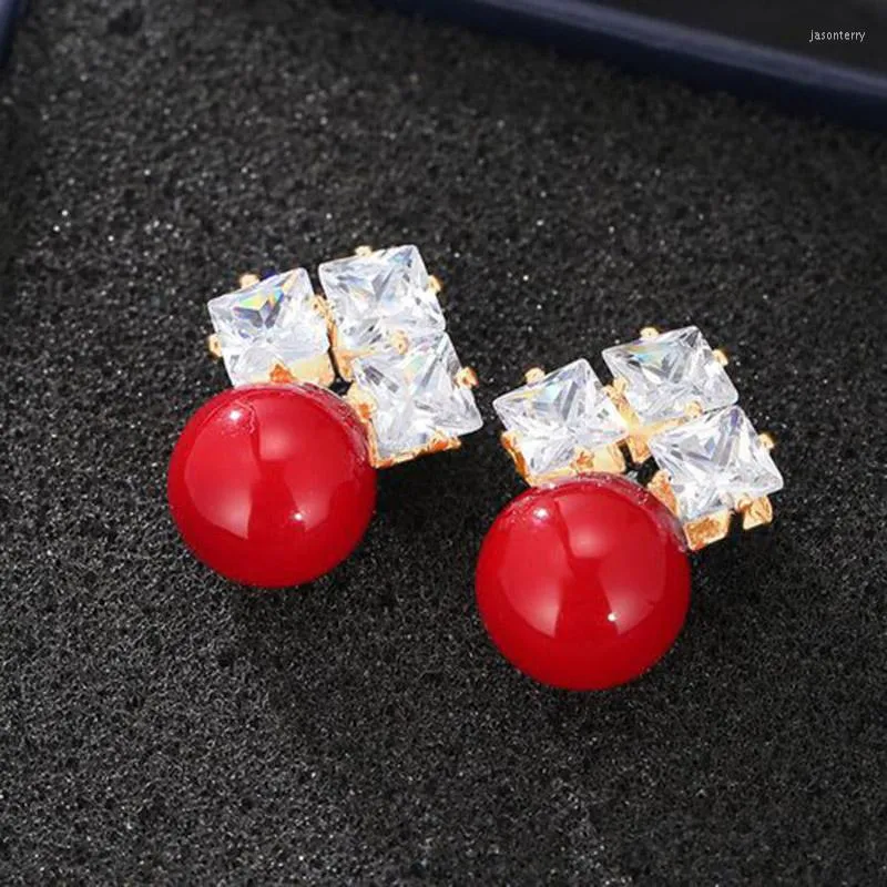 Brincos do garanhão Foydjew 2022 Temperamento da moda temperamento vermelho brinco de pérolas vermelhas jóias de orelha de prata esterlina personalizadas