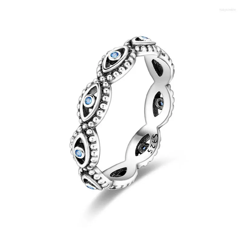 Anneaux de mariage Evil Blue Eye Bague Argent Couleur Doigt Pour Femmes Femme Bijoux De Luxe Prix De Gros