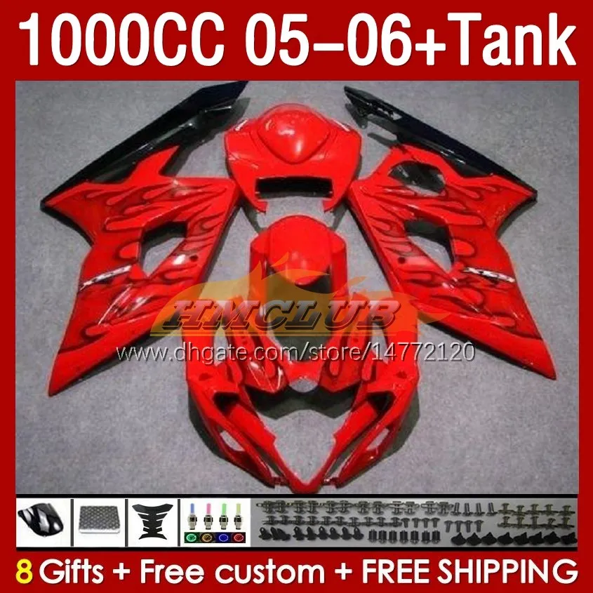 Fairings Tank OEM لـ Suzuki GSX-R1000 GSXR 1000 CC K5 GSXR1000 2005 2006 Body 157no.67 GSXR-1000 GSX R1000 2005-2006 1000CC 05 06 حقن العفن النيران الأسود النيران الأسود