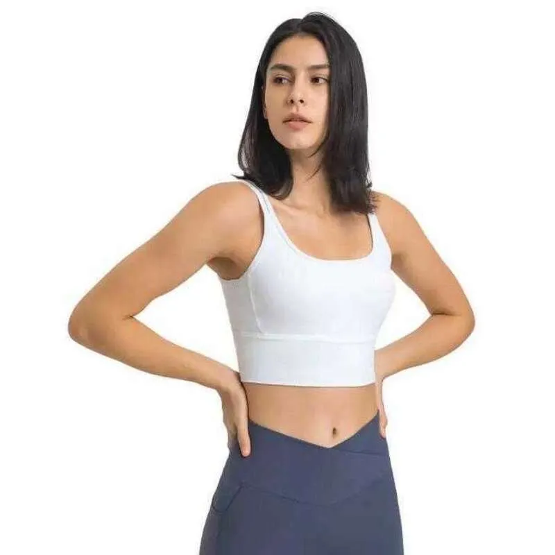 Erweiterte Hem Sport Bra Yoga Outfits Fitnessstudio Unterwäsche Frauen Tanktops Sexy Schultern Schöne Rückenschockdicht obere Unterstützung Weste