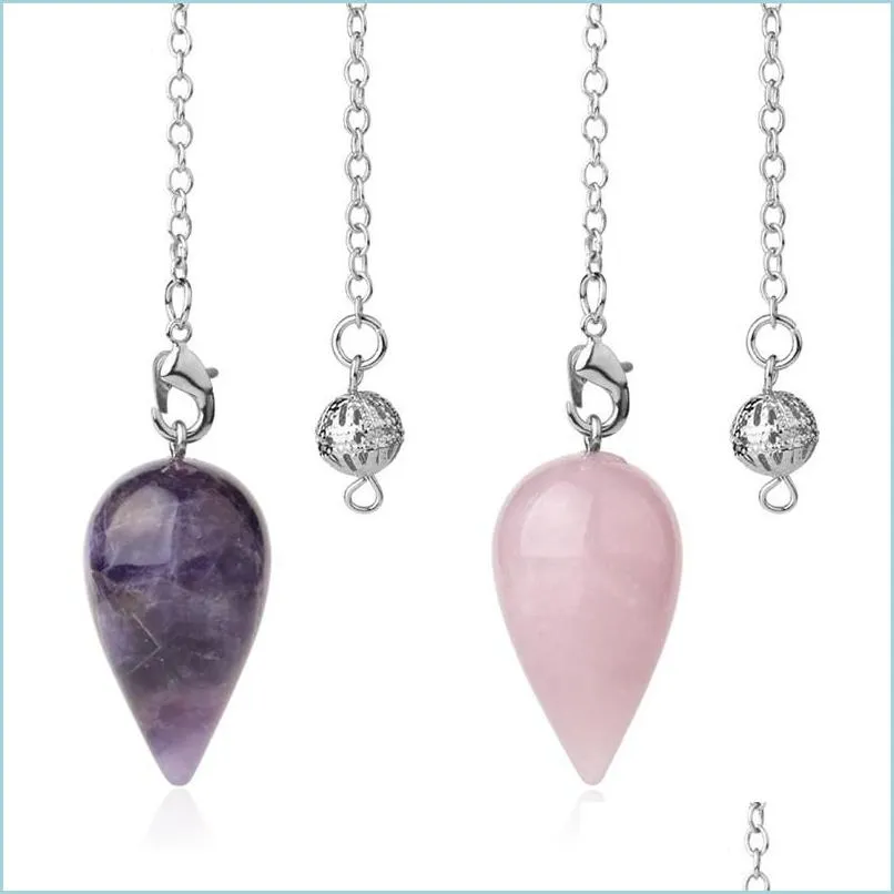 Charms Goutte d'eau Pendum en pierre naturelle pour la divination spirituelle Wicca Guérison Cristal Pointu Pende Reiki Bijoux 1643 V2 Del Dh5Ot