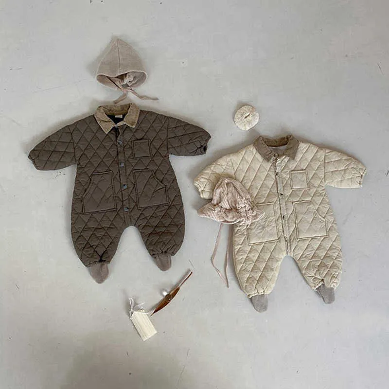 Rompers Autumn Baby Długie rękaw Romper Retro Diamond Noworodek Grubsze ubrania Zima ciepłe kombinezon dla dzieci dla dzieci Romper 024M J220922