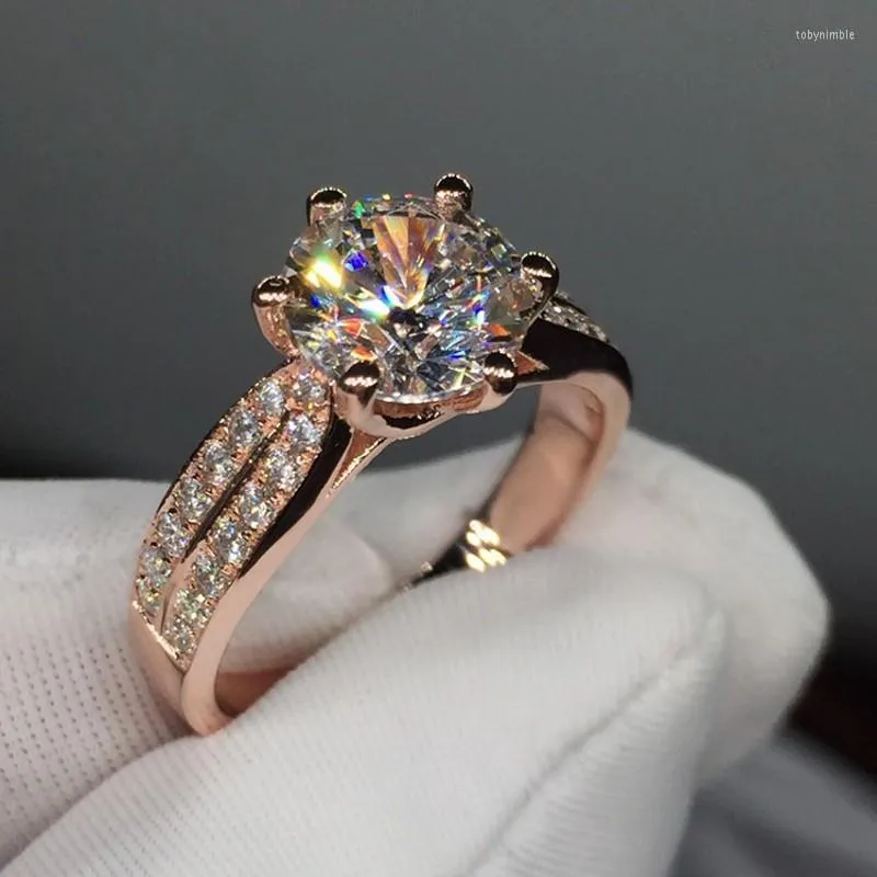 Cluster Rings Solitaire Lovers Ring Rose Gold Filled 3ct Sona Zircon Cz Wedding Band For Women Men Statement Party Jewelry Gift