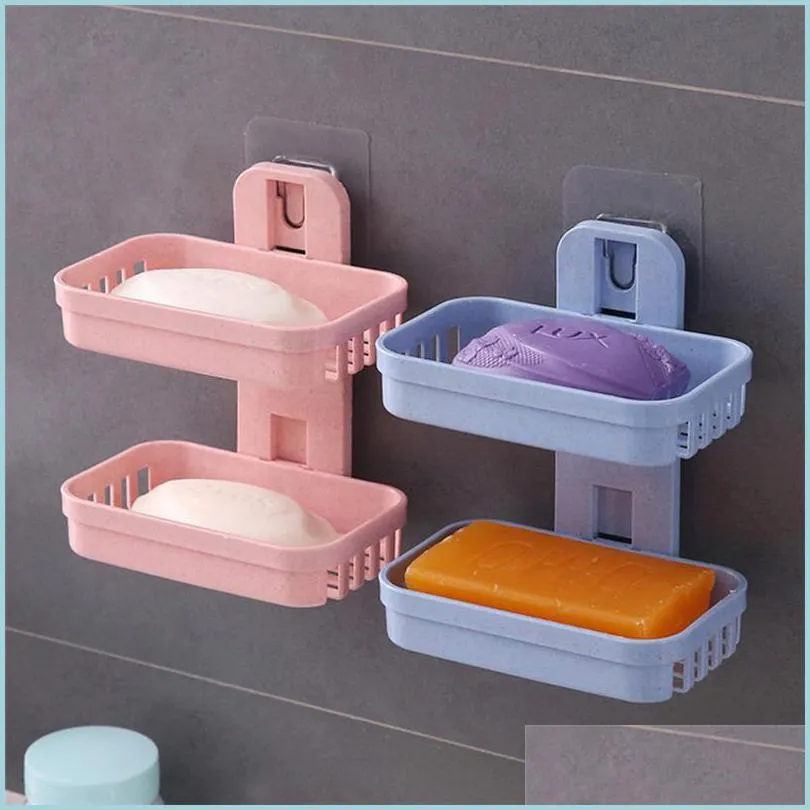 Bathroom Storage Organization Wall-Mounted Soap Rack Suction Up Box Holder Shower Dish Plate Tray Case Drop Delivery 2021 Home Garde Dhzxn