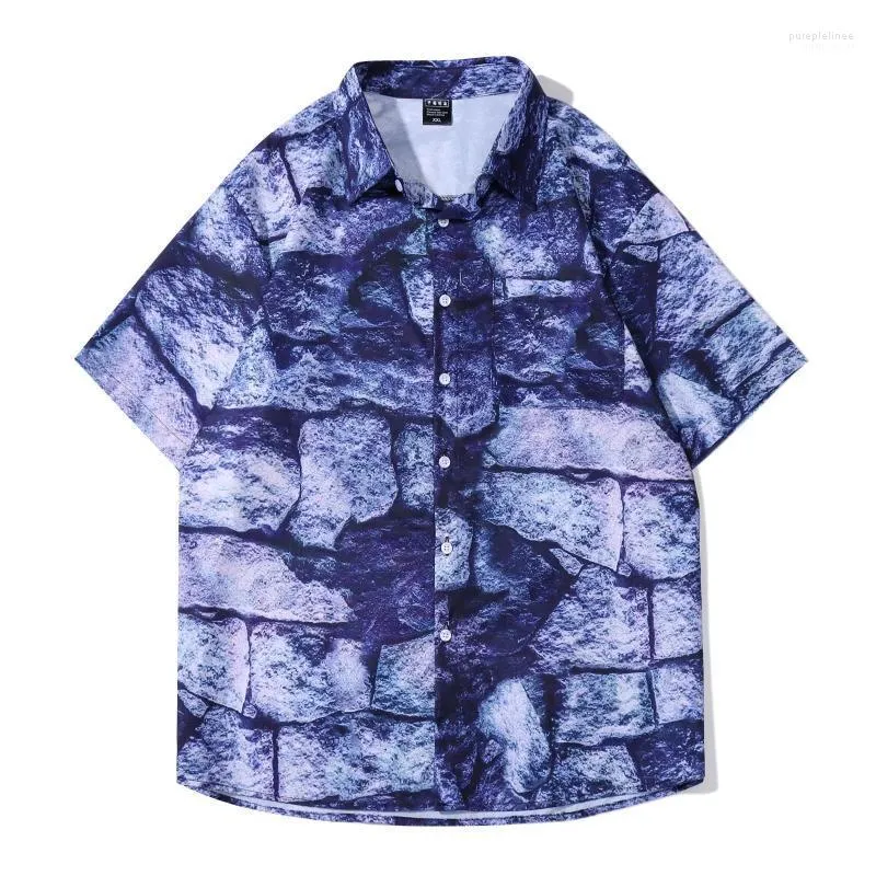 Chemises décontractées pour hommes Summer Japan Style Monster Print Hawaiian Beach Hip Hop Short Sleeve Button Up Streetwear Trends Shirt