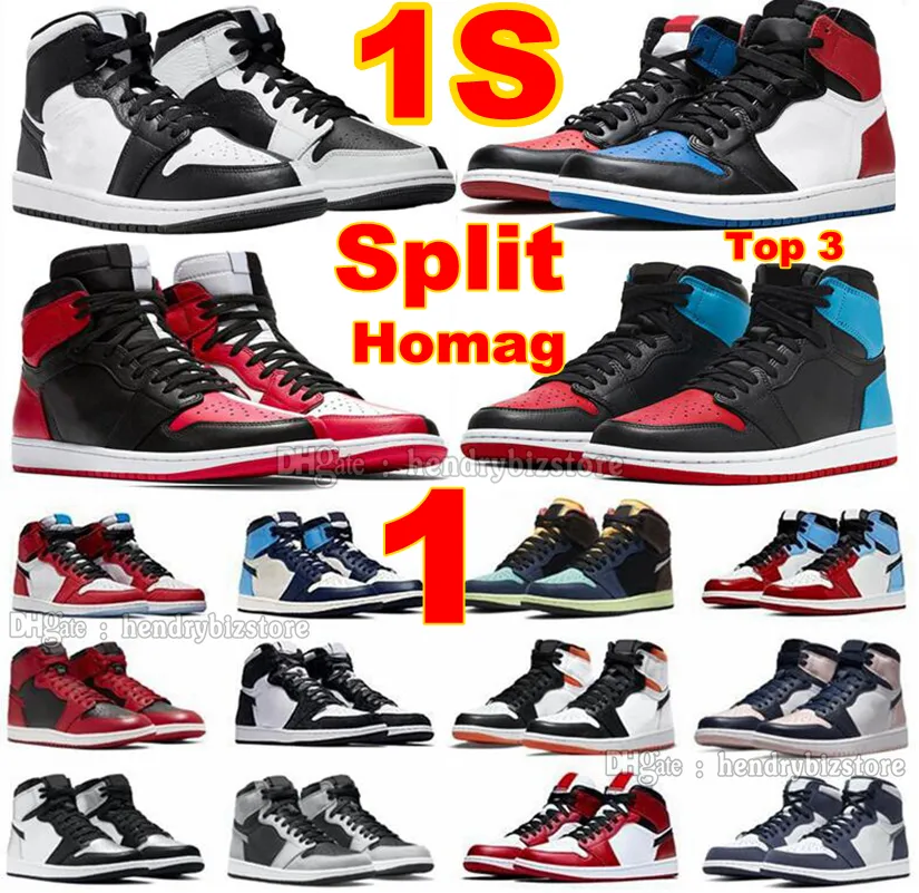 1S Split Homenage To Home Basketball Shoes 1 Top3 UNC Chicago Fearless Bordeaux Crimson Tint Tênis Mens Dark Mocha Fragment Scotts Light Smoke Grey Trainers With BOX