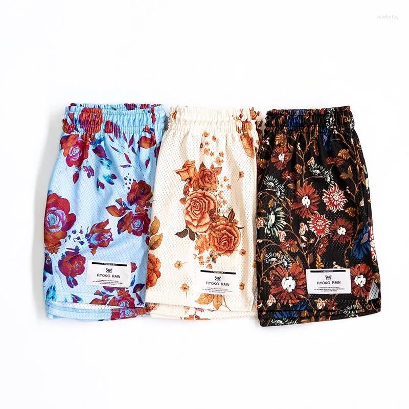 Ryoko Rain – short en maille pour hommes, décontracté, à la mode, sport de rue, pantalon de basket-ball, motif floral, Gym, 2022