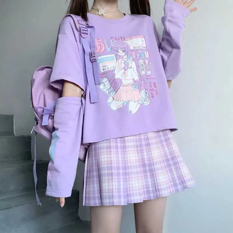 Ropa informal japonesa para mujer, camiseta de Anime e Girl, ropa con cubierta para el brazo, Top gráfico Harajuku Kawaii, camisetas de verano para mujer 2022