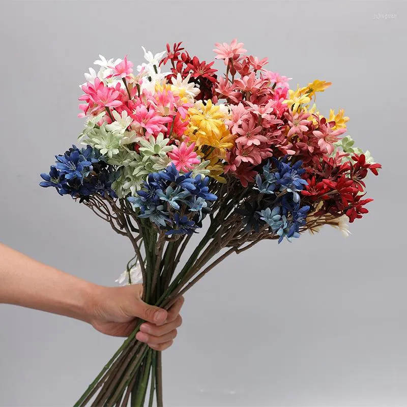 Fleurs décoratives 5 fourchettes simulées petit chrysanthème nordique rétro fleur artificielle Bouquet sauvage maison décoration de mariage en plein air