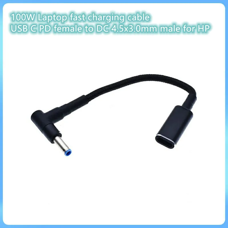 Consumeer elektronica opladerkabel Type C vrouwelijk tot 4,5x3,0 mm plug converter 100W USB C PD snel opladen voor HP -laptop