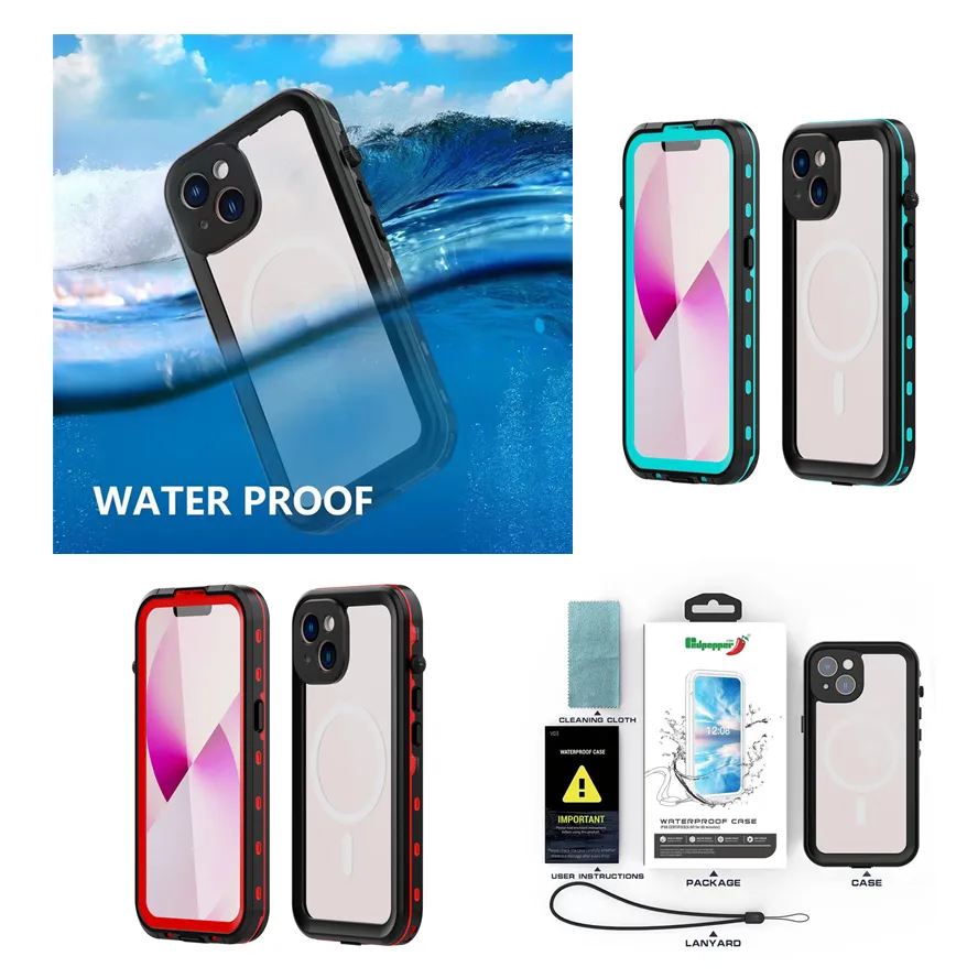 Mobiele telefoons ip68 Waterdichte dropprof duiken zwemmen fit Magsafe draadloze laadkaste waterdichte tas voor iPhone 14 plus pro max full cover