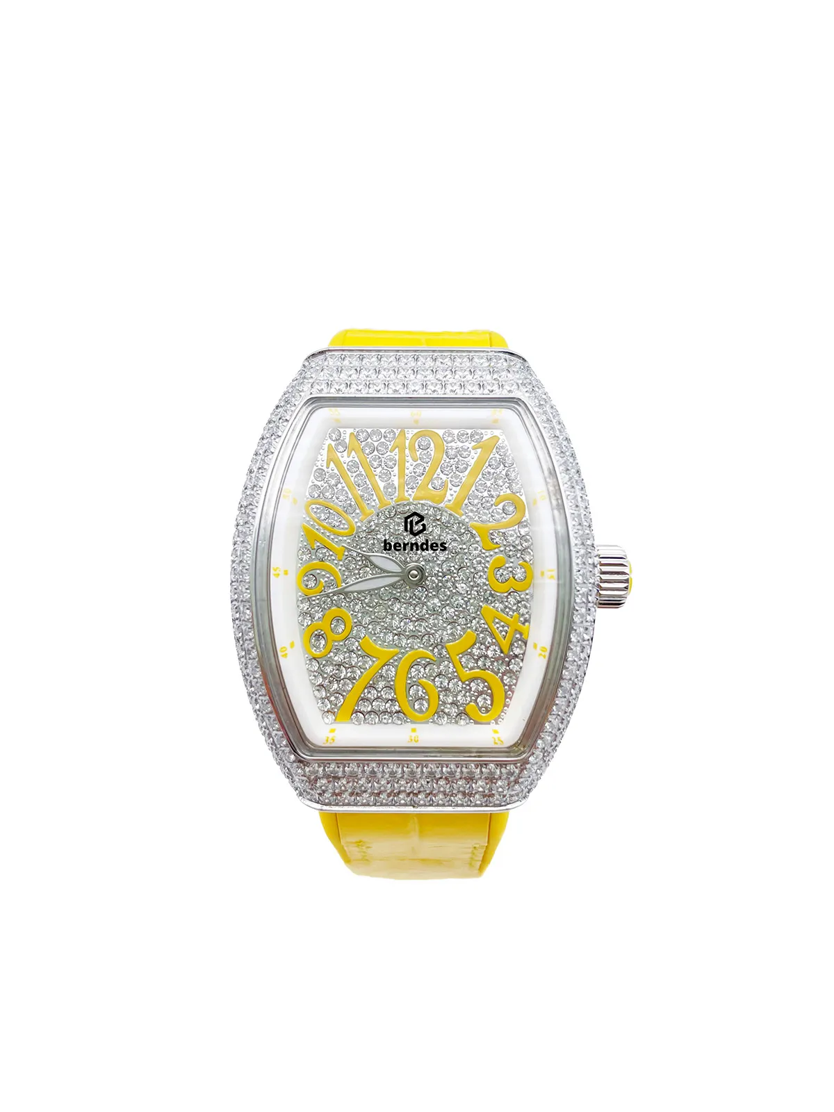 레이디 패션 다이아몬드 시계 배럴 모양 외관 티타늄 스틸 제조 금속 쉘 고무 가죽 탑 디자이너 팀