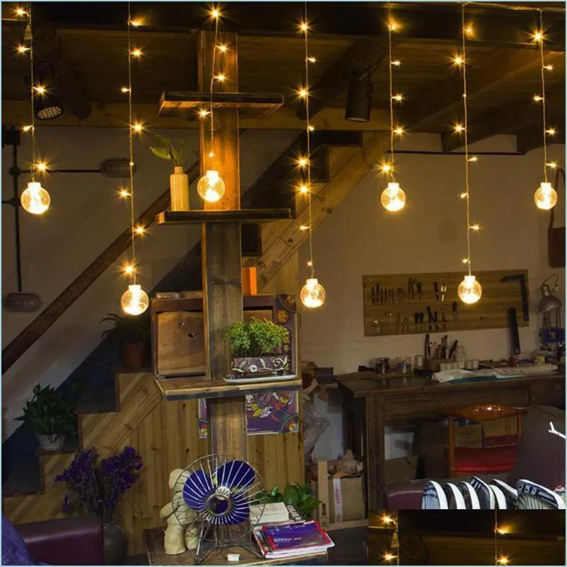 Décoration de fête fée lumière plug-in en plastique longue durée de vie rideau de boule ronde LED chaîne pour café drop livraison 2021 maison jardin Dhbaa