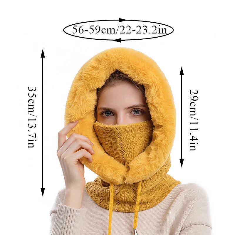 Hat Scarf Set: Womens Winter Knitted Hooded Scarf With  display picture 3