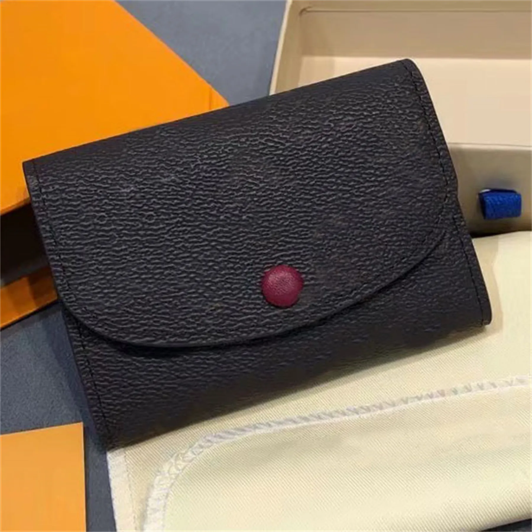 Designer Rosalie Coin Purse Fashion Womens Compact Short Wallet Luxury Leather Key Pouch Credit Card Holder Classic Brown P5cs #