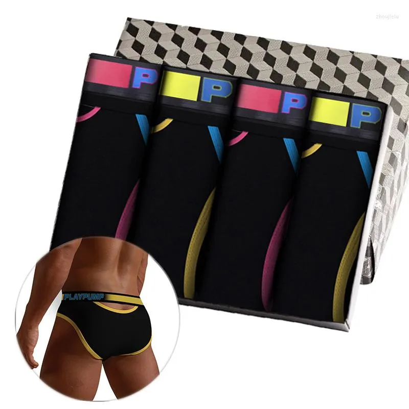 Underpants 4pcs Hip Raise Man Sexy Roupa Brieffeita Homens Marriz Algodão Interior Away Gay Panties Jockstrap Briefs masculinos