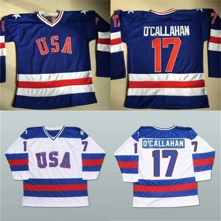 Gla Mit #17 Jack O'Callahan 1980 Miracle On Ice Hockey Jersey Mens 100% Stitched Embroidery s Team USA Hockey Jerseys Blue White