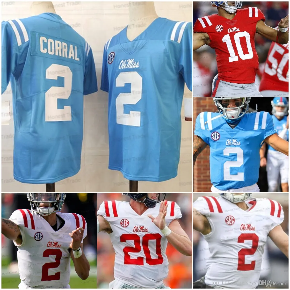 Anpassade Ole Miss Rebels Football Jersey Matt Corral John Rhys Plumlee Snoop Conner Drummond Manning A.J. Brown Ealy D.K. Metcalf Henry Parrish Jr. Campbell College