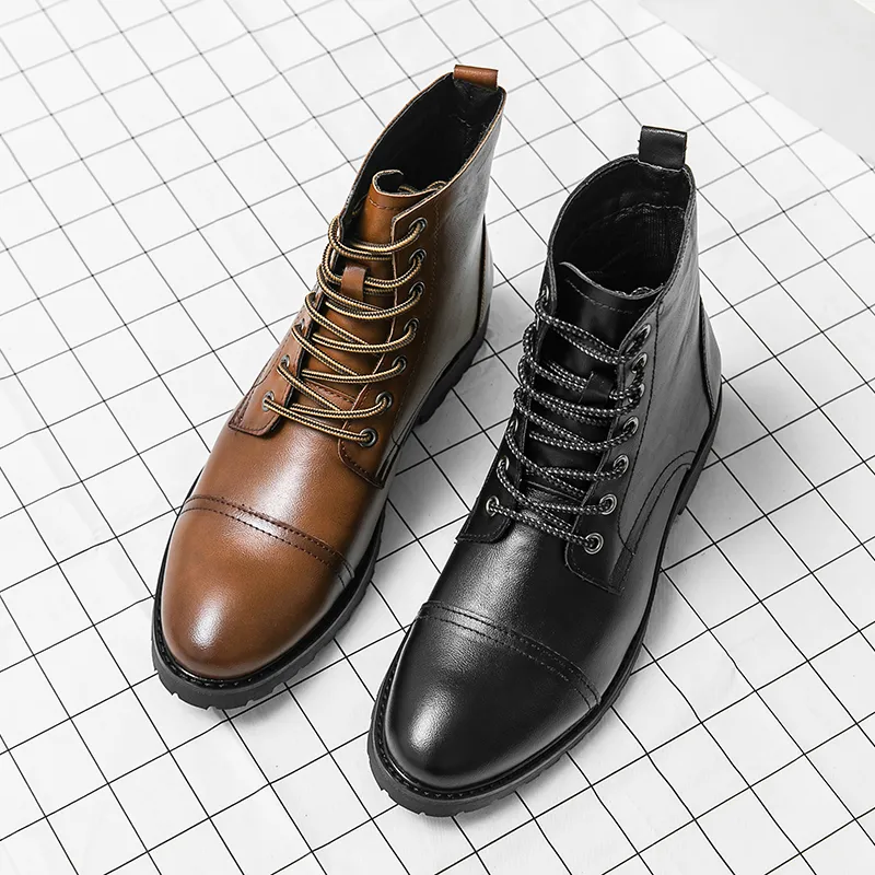Geperforeerde retro brogue-laarzen met hoge stiksels voor heren, eenvoudige luxe zakelijke casual formele schoenen, middenlaarzen