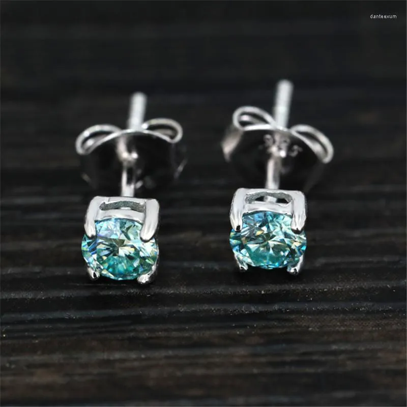 Boucles d'Oreilles Argent 925 Original 0.5-1 Carat Bleu Moissanite Rond Brillant Diamant Test Passé VVS1 Saphir Cadeau