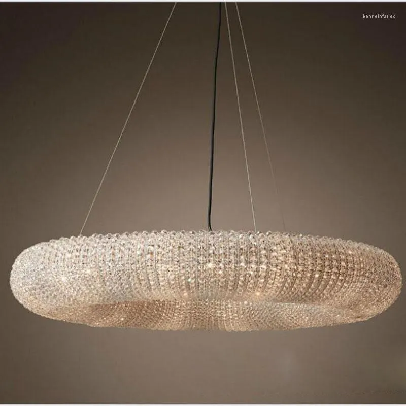 Lampes suspendues Anneau Lustre américain Salon Rétro Lumière Luxe Designer Étude Soft Villa Chambre Perle Chaîne Lampe En Cristal LED