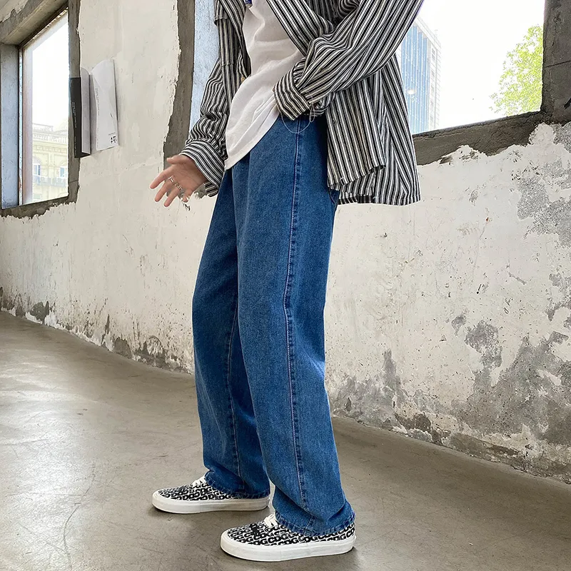 Män jeans män våren höst koreansk lös casual streetwear blå grå svart denim byxor manliga mode ungdomskläder 220923
