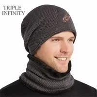 TRIPLE INFINITY Winter Men`s Hat Warm Suit Outdoor Cycling Ski Ear Protection Cold Resistant Fluff Knitted Hats Skullies Beanies 220108