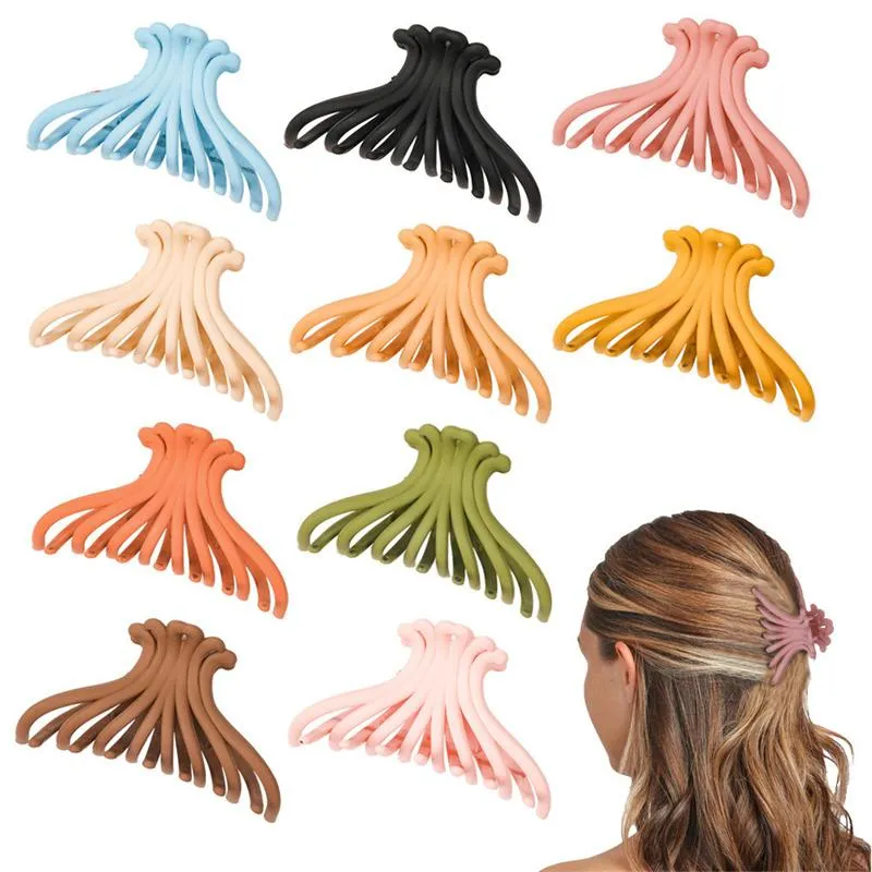 Length 11 CM Large Fan Shape Hair Clamp Women Shower Ponytail Plastic Hair Claws Clips Frosted Scrunchies Pure Color Hairpins European Headdress Accessories