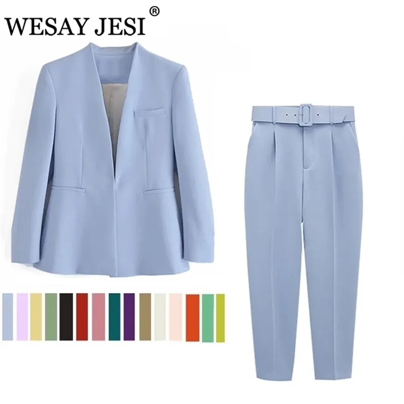 Kvinnors träningsdräkter Wesay Jesi Kvinnors mode Blazer Office Suit Pantsuit Simple Solid Color Suit Collar Long Sleeve Trousers 2 Piece Set Blazer 220924